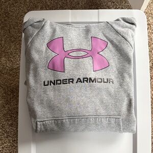 Under Armour Heather Gray Hoodie with Pink Emblem
